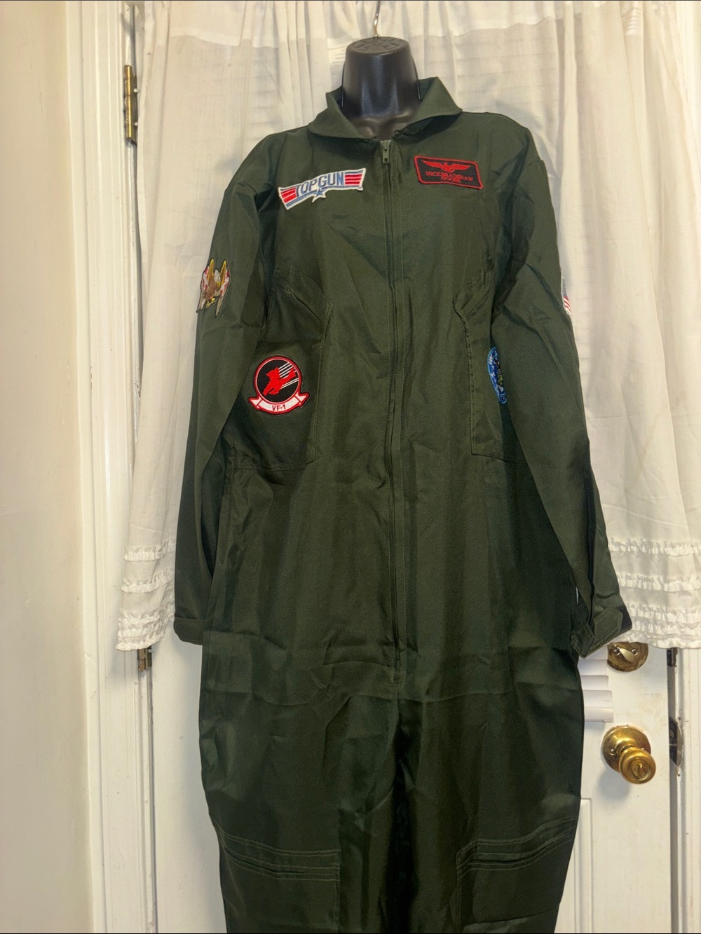 Top  gun  Olive Green  Flight-Style Jumpsuit with Patch Detail costum